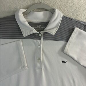 Vineyard Vines Performance Polo Shirt Men XL White L/S Striped Preppy Golf